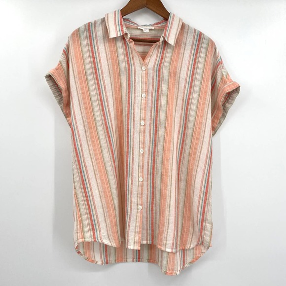 Beach Lunch Lounge Tops - Anthropologie Beach Lunch Lounge Spencer Short Sleeve Shirt Coral Sands Medium